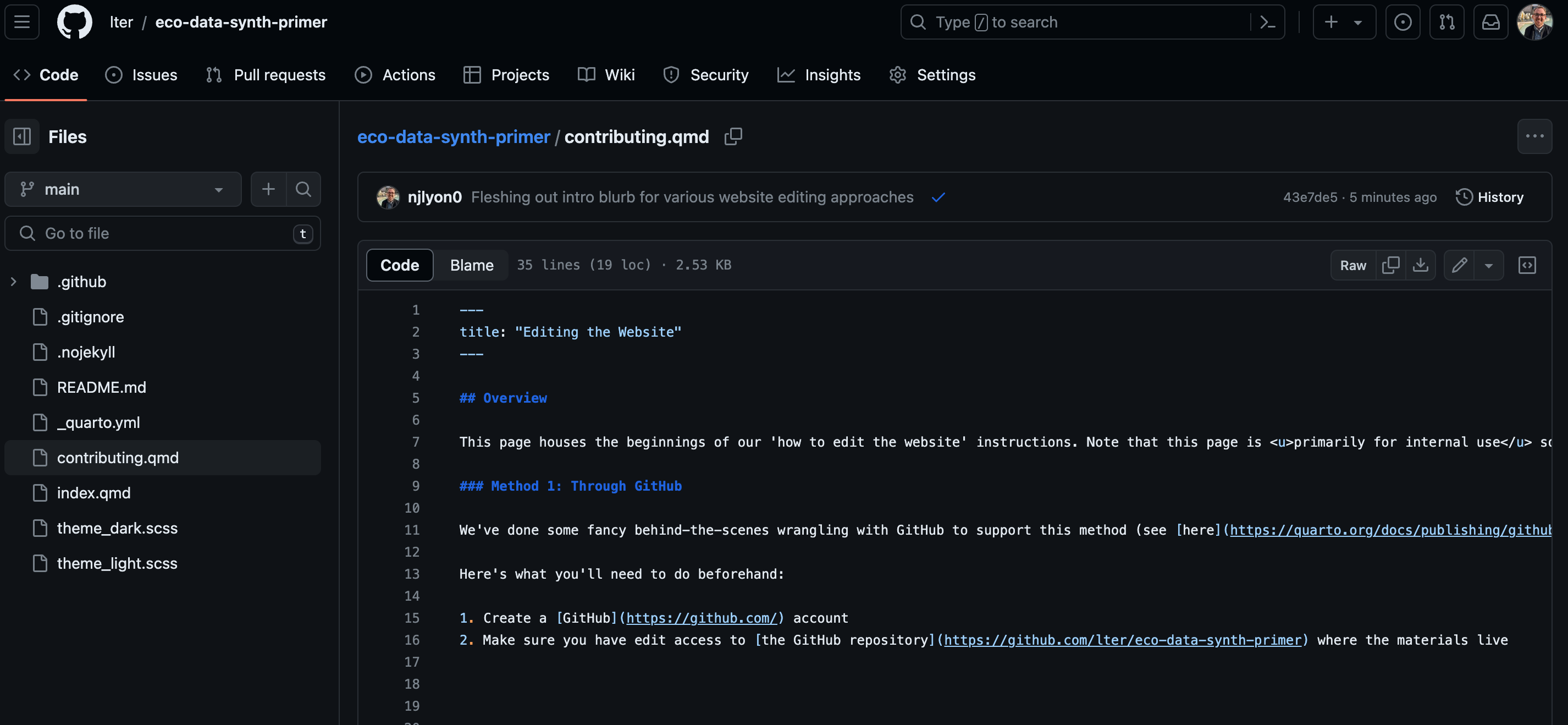 Screen capture of the GitHub view of a file