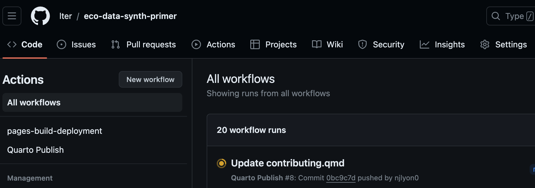 Screen capture of a GitHub Action that is in progress with a little pinwheel circle