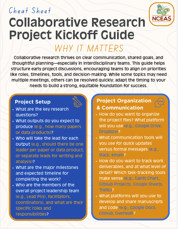 project kickoff cheatsheet from NCEAS