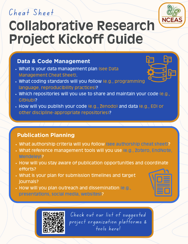 project kickoff cheatsheet from NCEAS