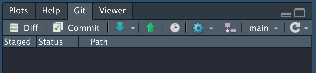 Screenshot of the set of buttons in RStudio's Git pane