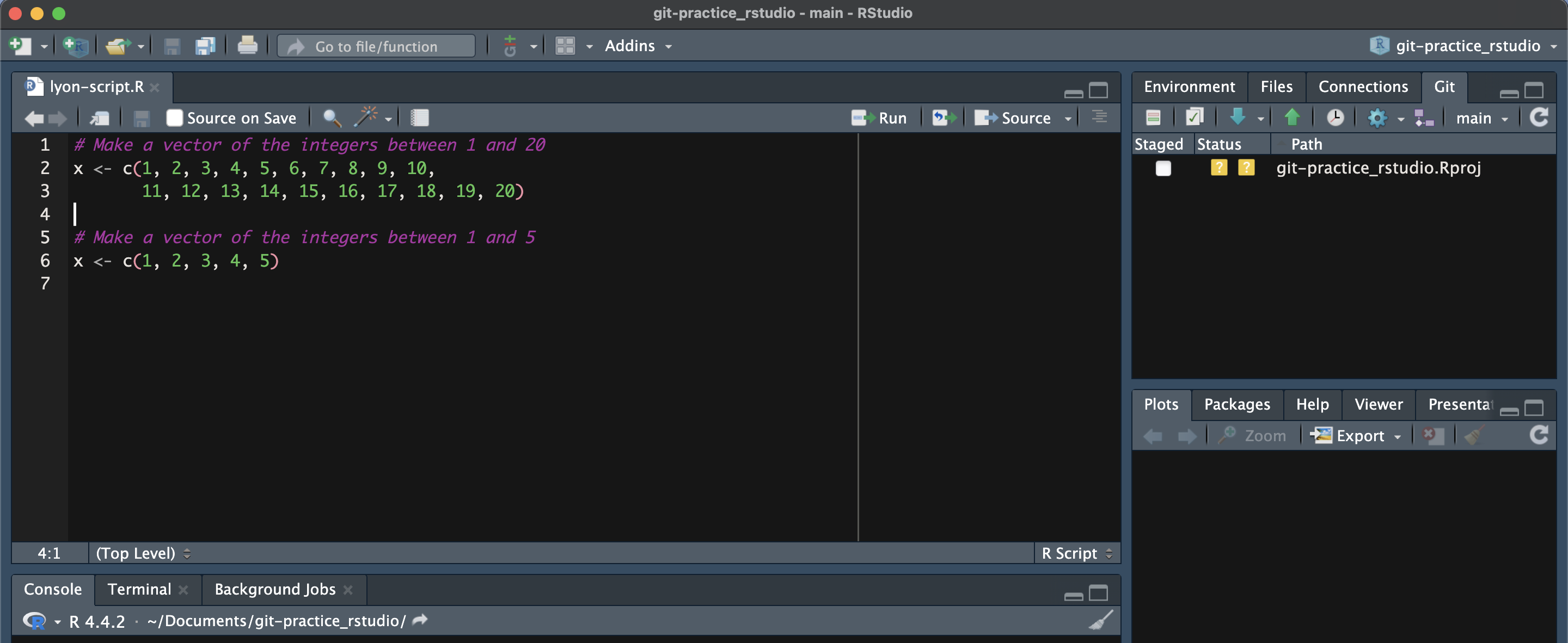 Screen capture of RStudio