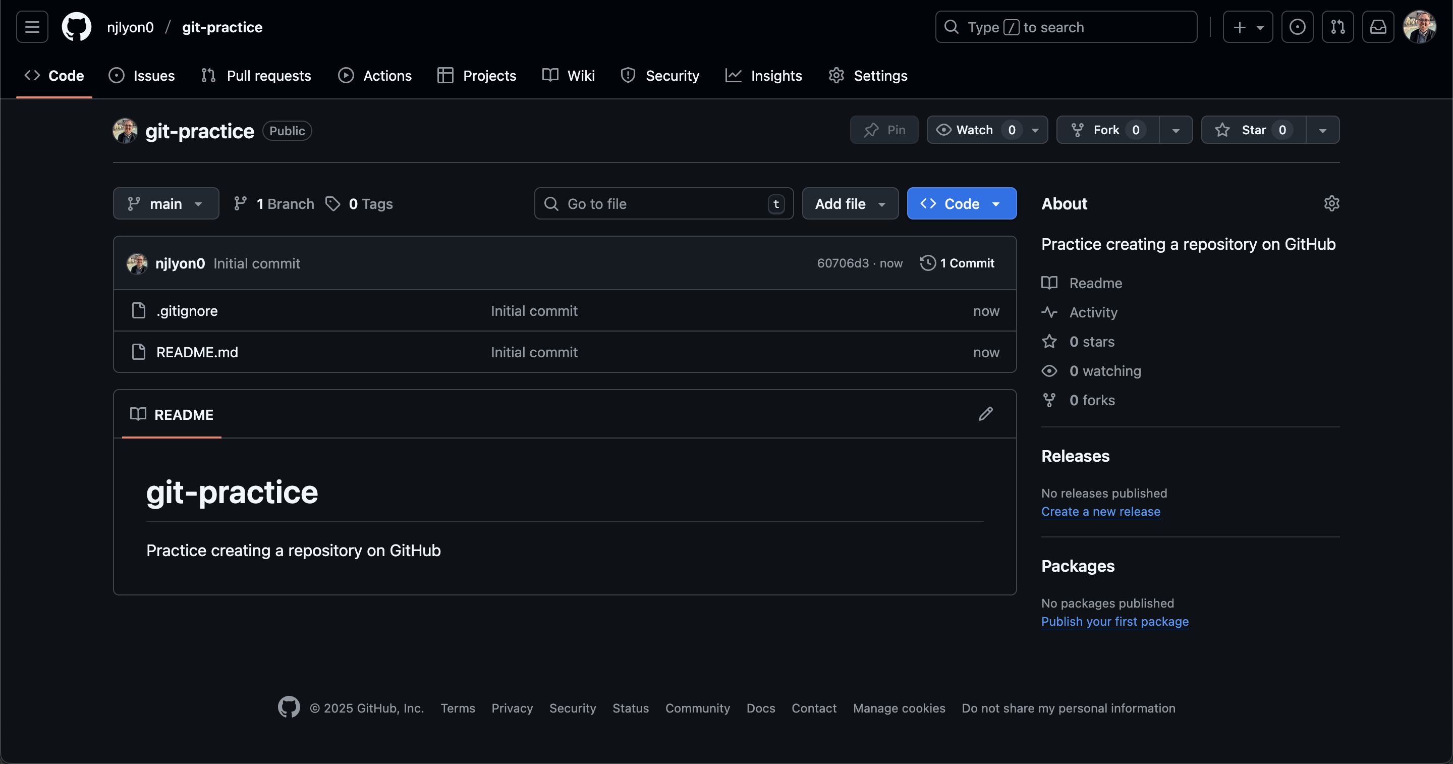 Screenshot of a new repository containing only a README file