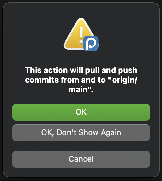 Screen capture of Positron warning about what 'sync changes' will do