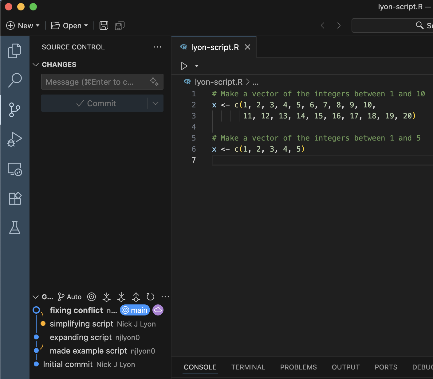 Screen capture of Positron with an open script