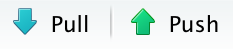 Screenshot of the blue 'pull' button and green 'push' button in RStudio