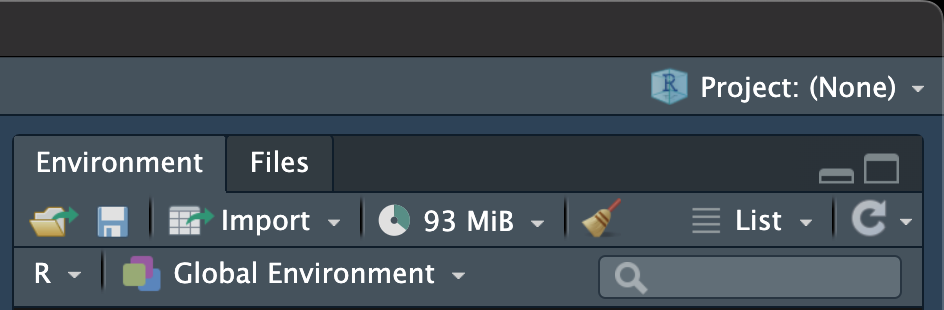 Screen capture of the top right corner of RStudio when there is no active project